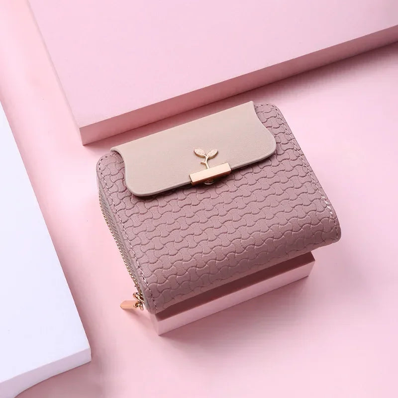 New Ladies Wallets Leaf Hasp Clutch Brand Designed Student Leather Mini Coin Purse Female Card Holder Money Bag Women Wallet